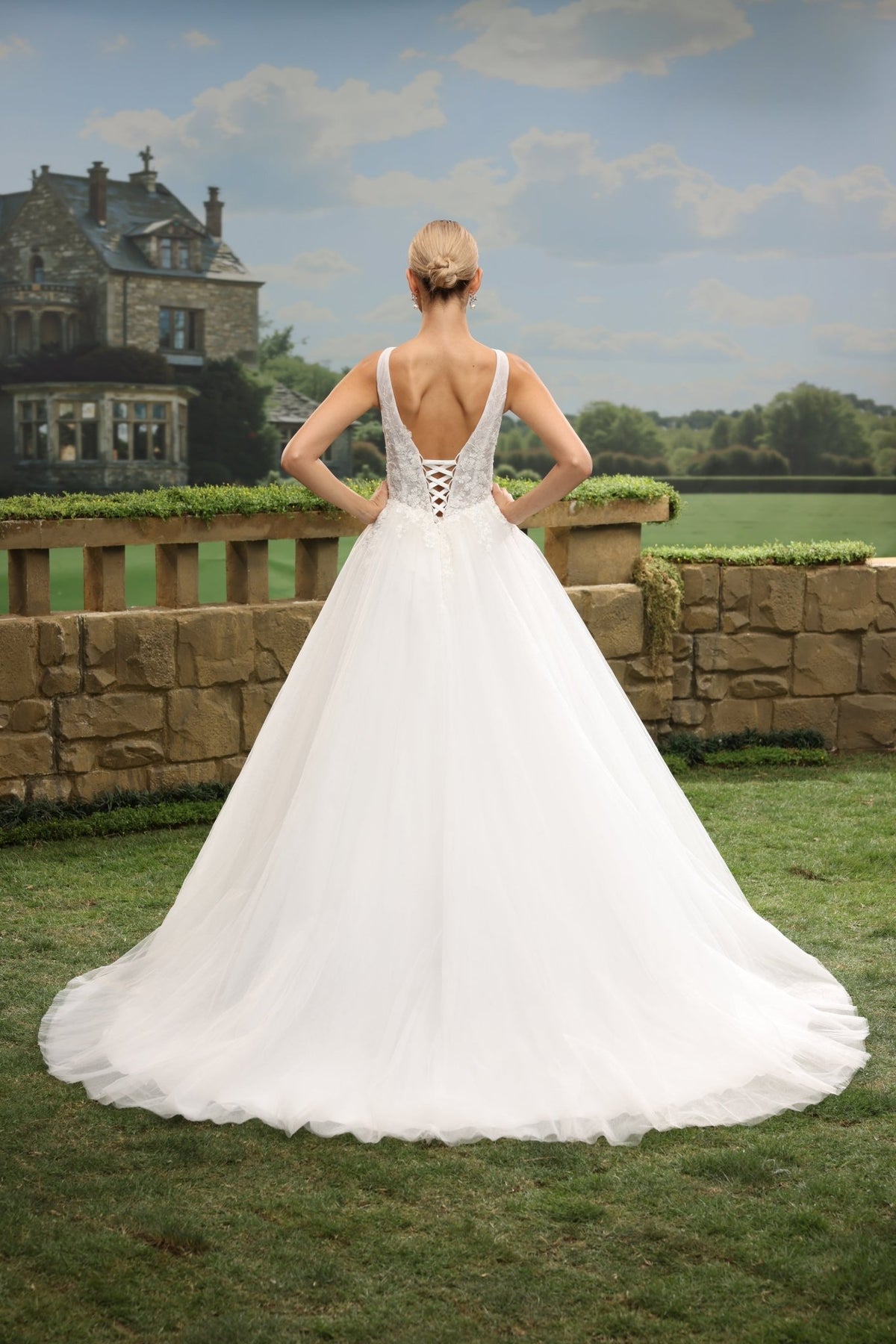 Ivelle A-Line V-Neck wedding dress — back view