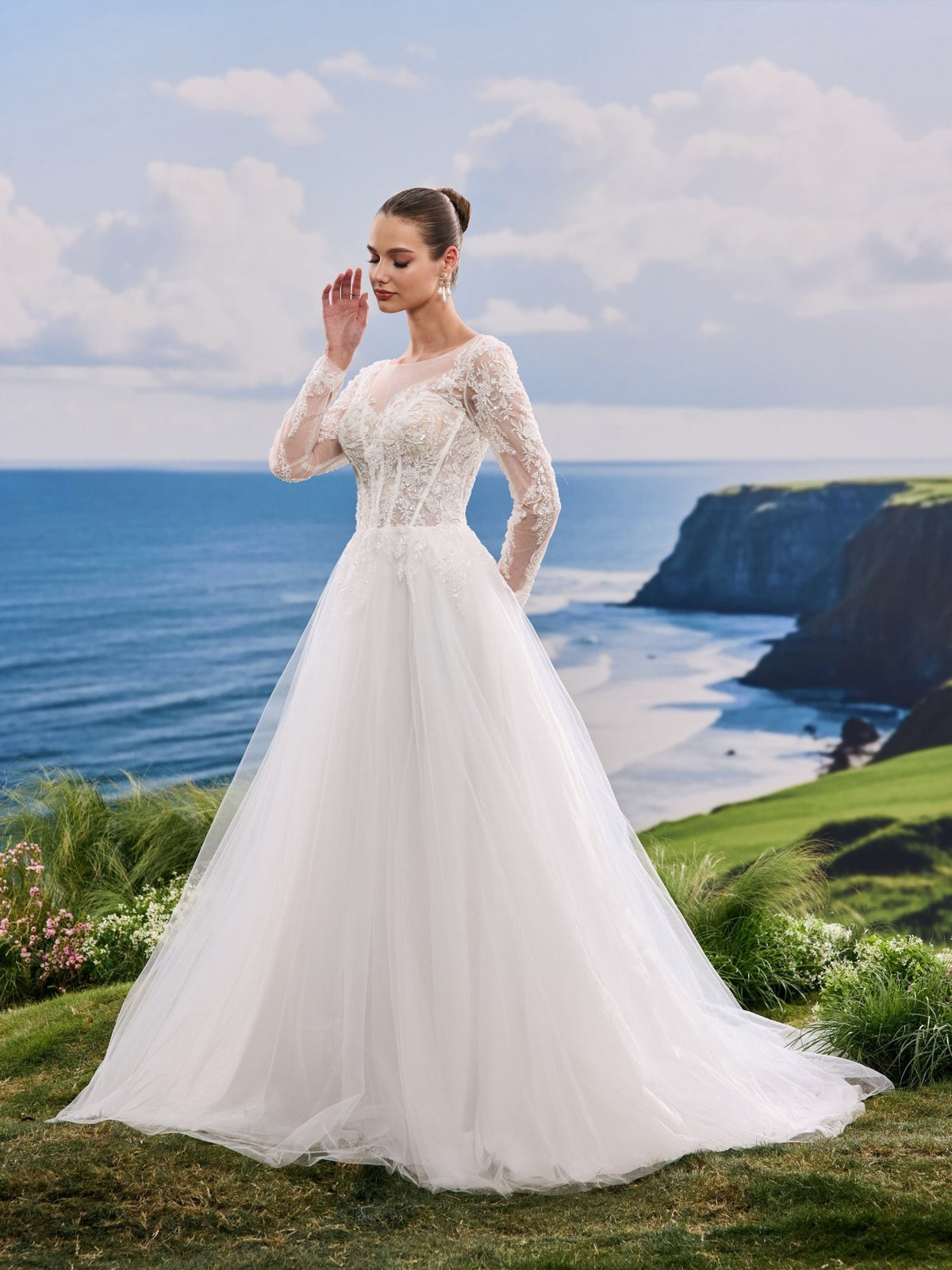 Iverelle white A-Line wedding dress, detail and alternate angle