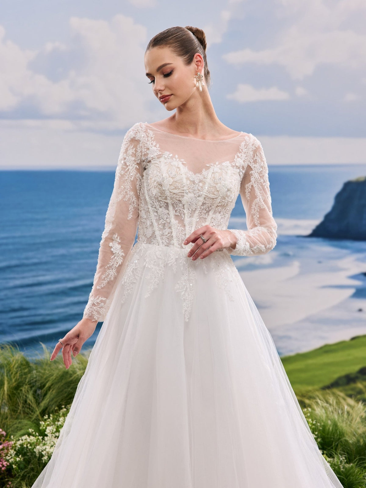 Iverelle white A-Line wedding dress, detail and alternate angle