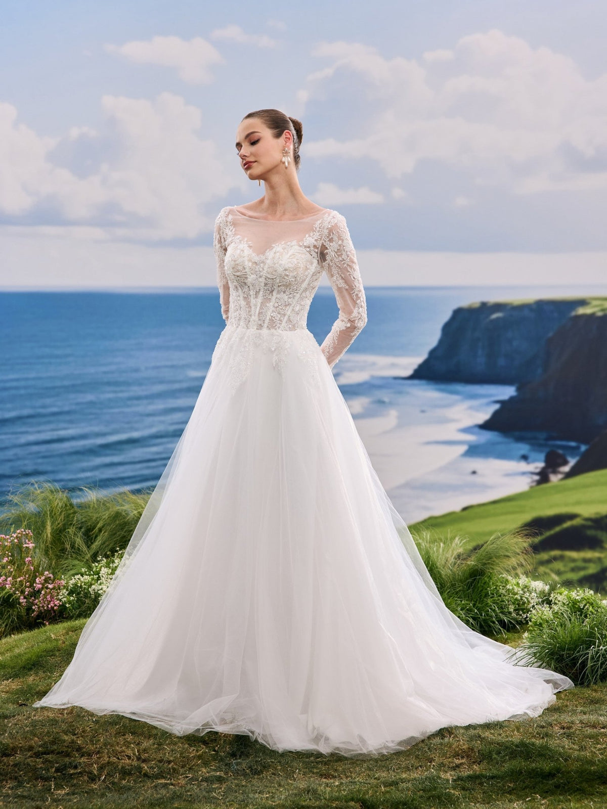 Iverelle white A-Line wedding dress, detail and alternate angle