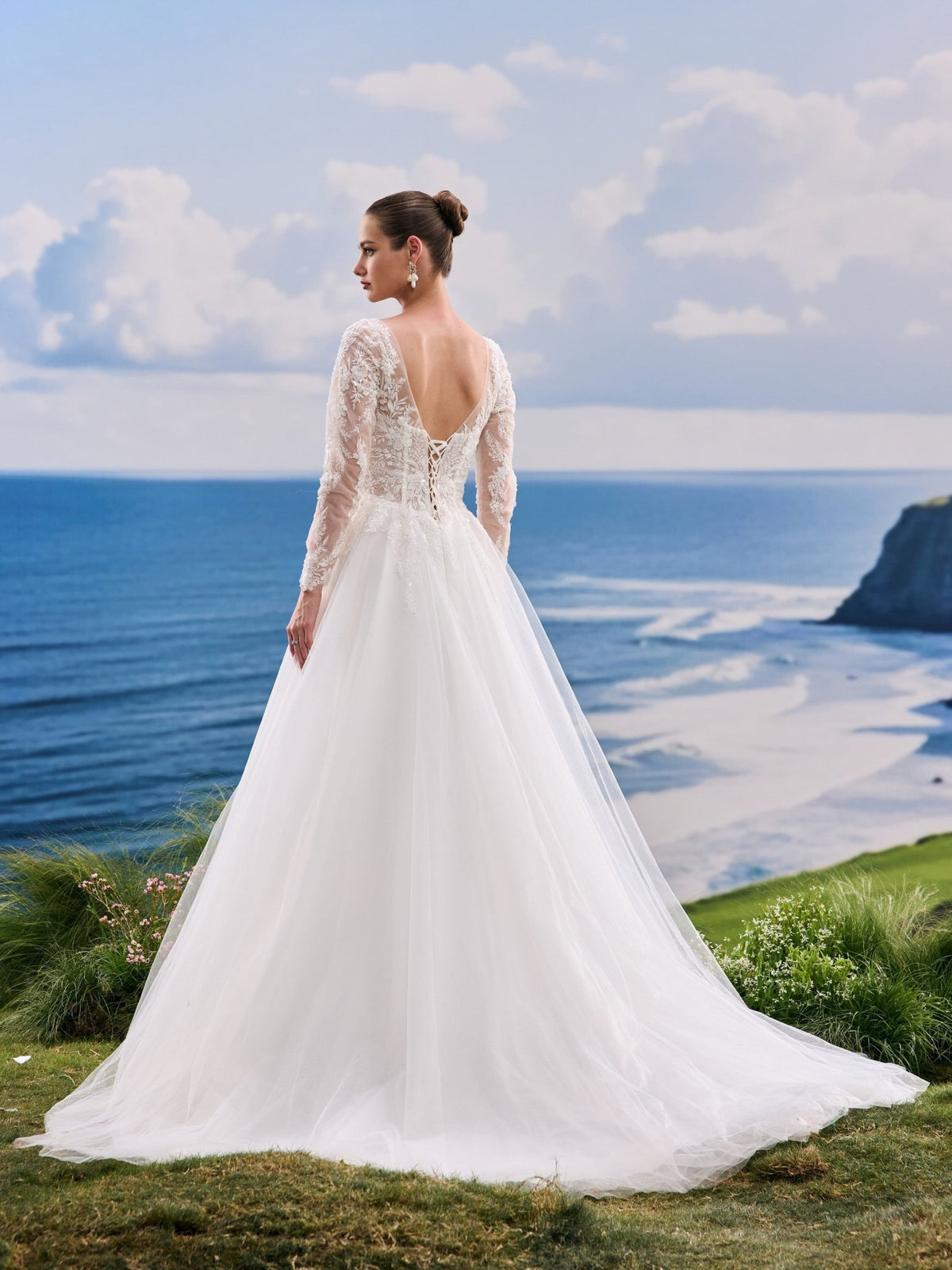 Iverelle white A-Line wedding dress, back view