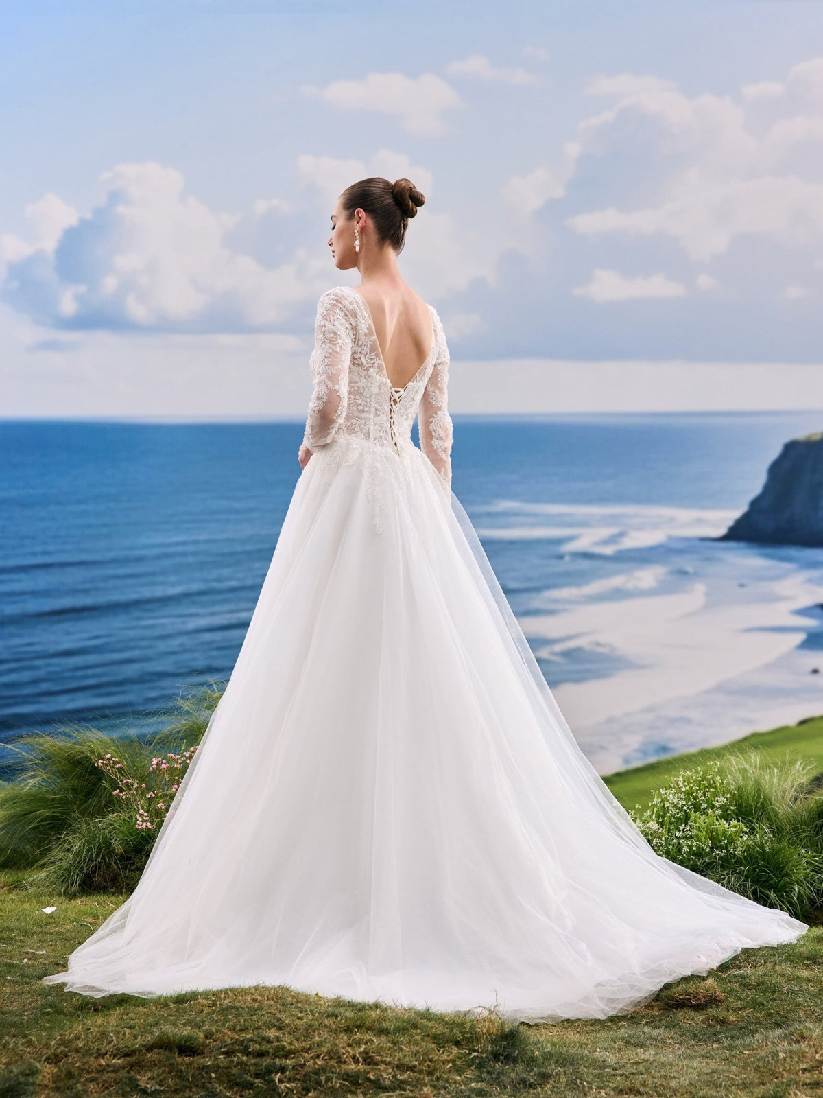 Iverelle white A-Line wedding dress, back view