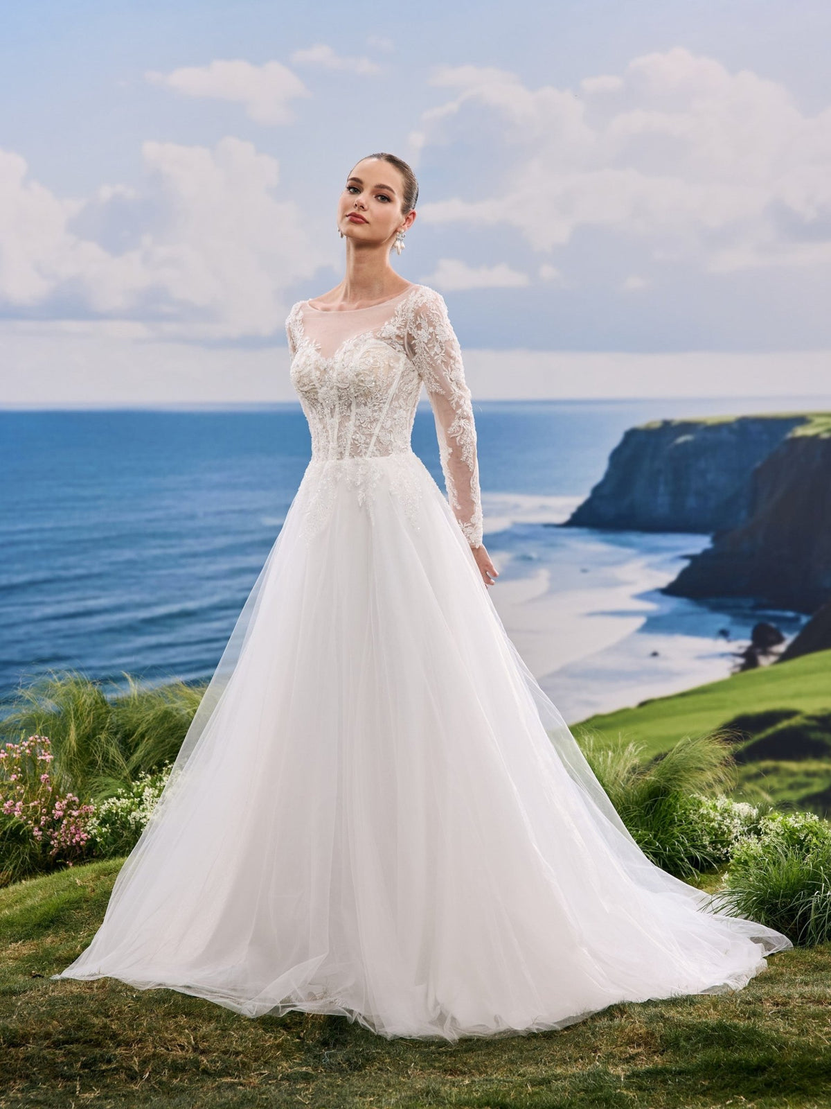 Iverelle white A-Line wedding dress, detail and alternate angle