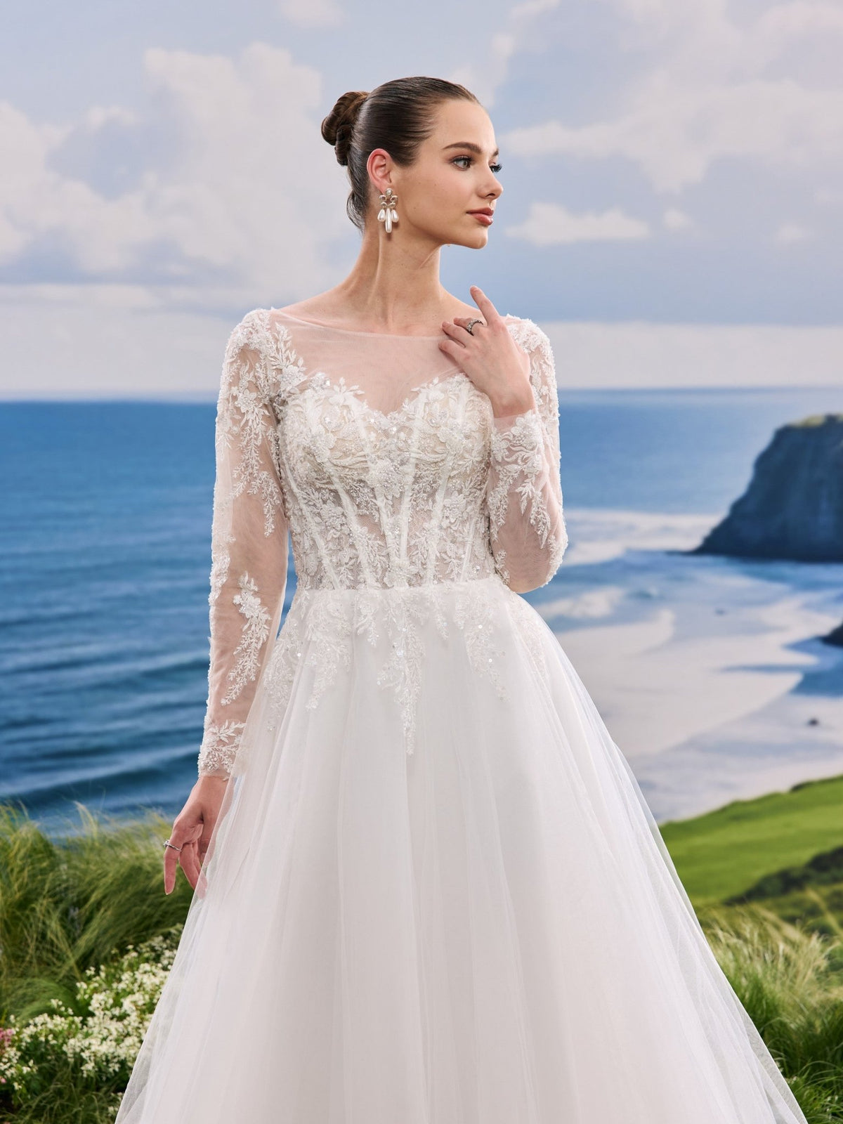 Iverelle white A-Line wedding dress, detail and alternate angle