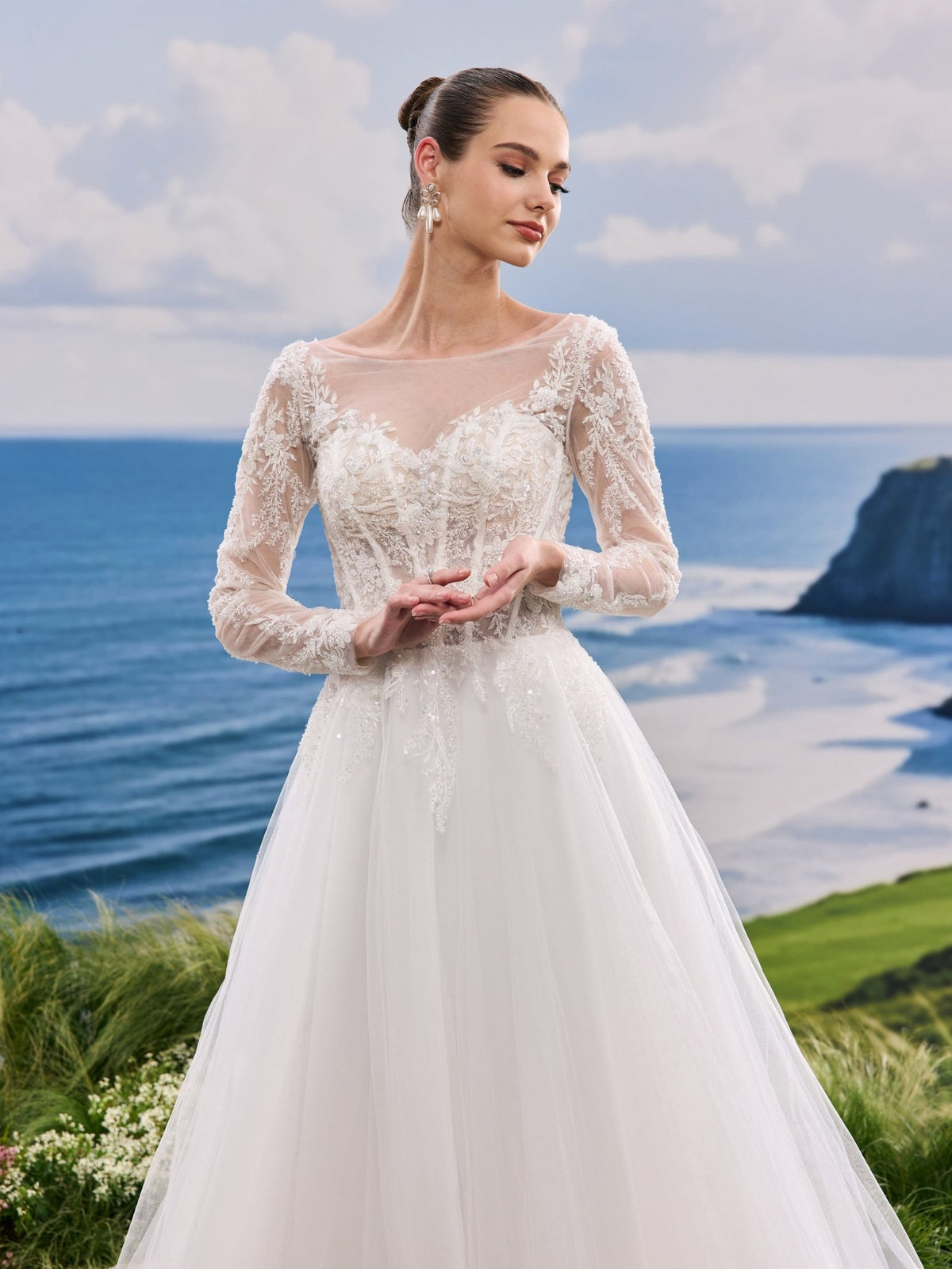 Iverelle white A-Line wedding dress, detail and alternate angle