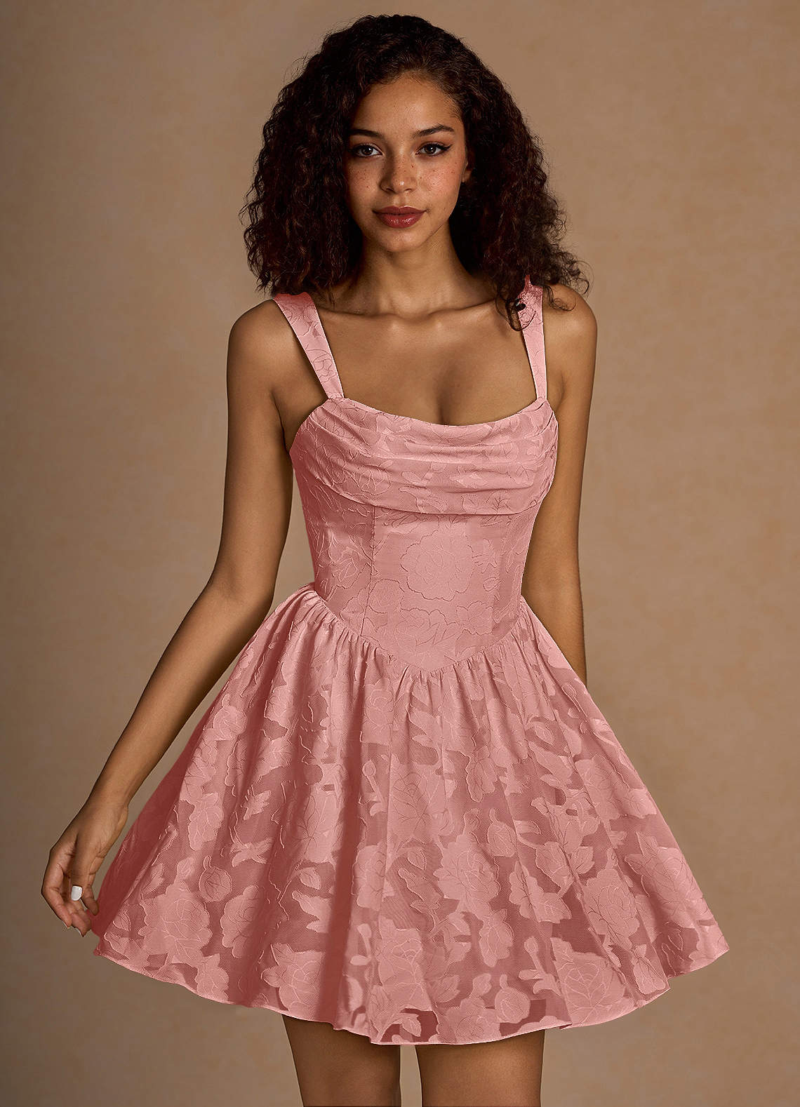 Ivy A-Line Cowl-Neck Floral Burnout Prom Dress in Agave Green