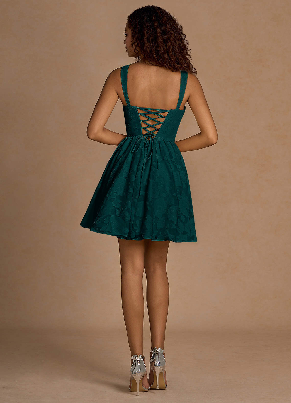 Ivy A-Line Cowl-Neck Floral Burnout Prom Dress in Forest Green