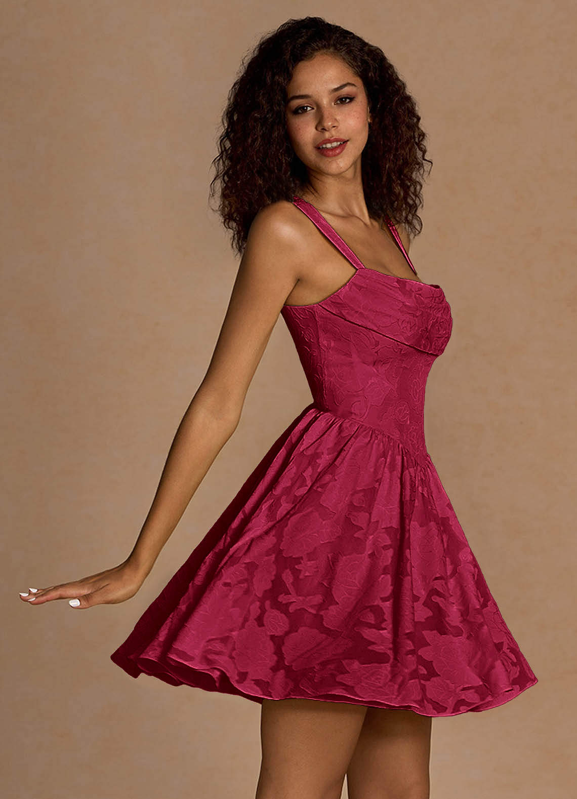 Ivy A-Line Cowl-Neck Floral Burnout Prom Dress in Merlot