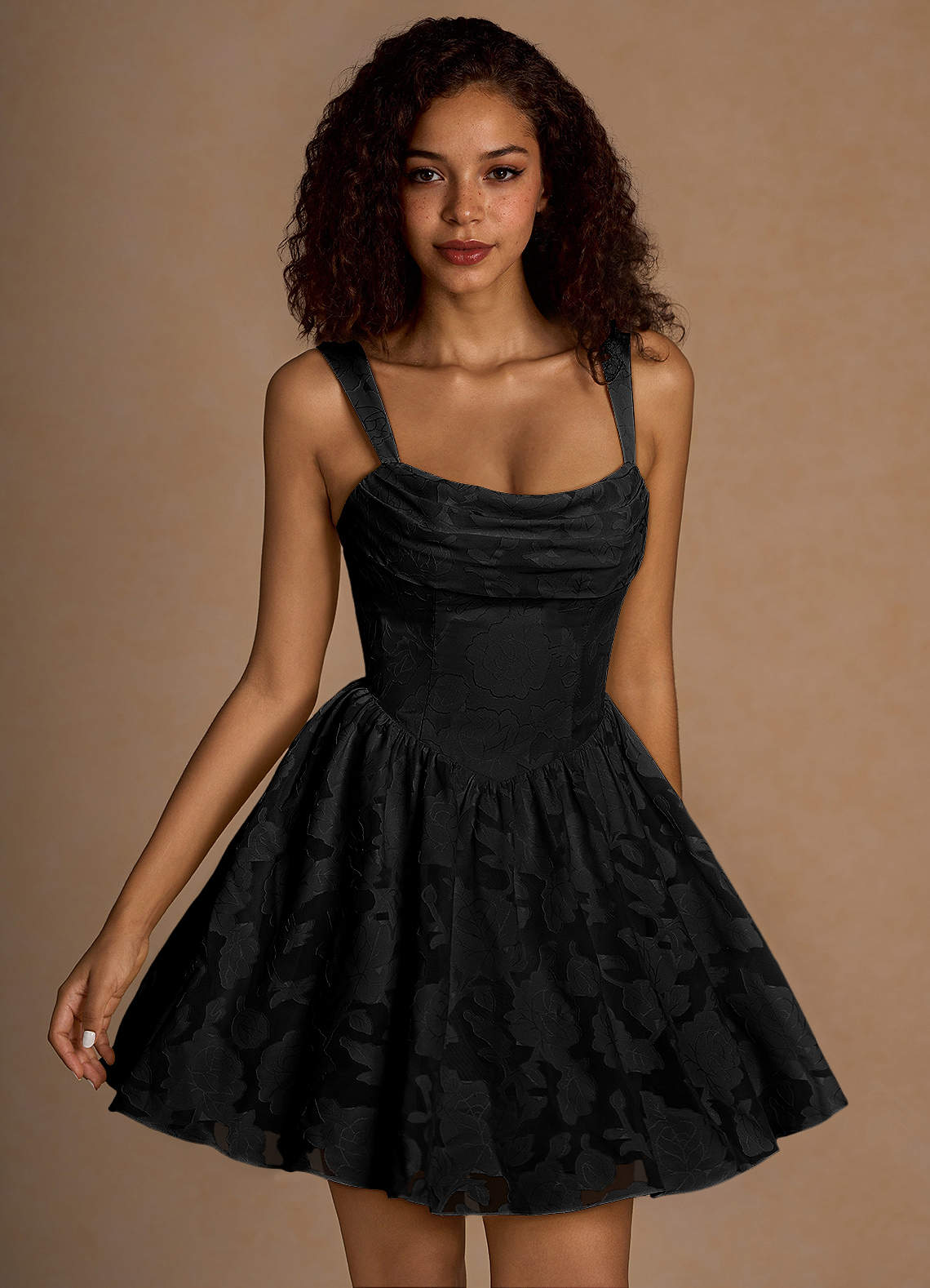 Ivy A-Line Cowl-Neck Floral Burnout Prom Dress in Agave Green