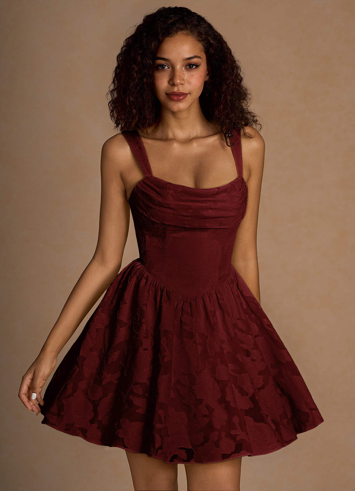 Ivy A-Line Cowl-Neck Floral Burnout Prom Dress in Agave Green