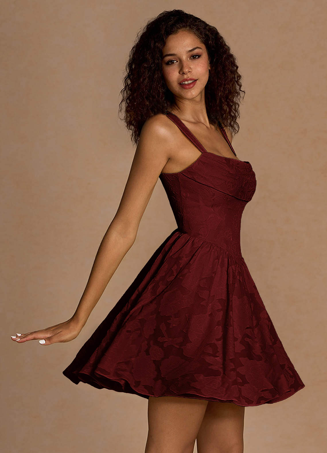 Ivy A-Line Cowl-Neck Floral Burnout Prom Dress in Wine