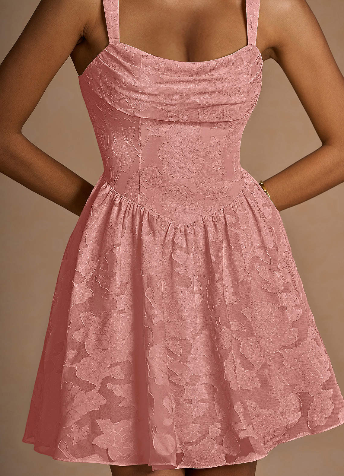 Ivy A-Line Cowl-Neck Floral Burnout Prom Dress in Rosette