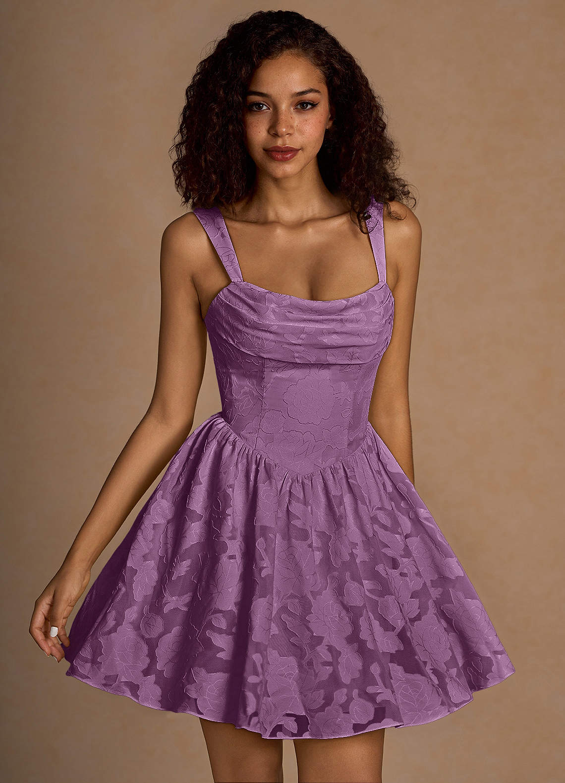 Ivy A-Line Cowl-Neck Floral Burnout Prom Dress in Agave Green