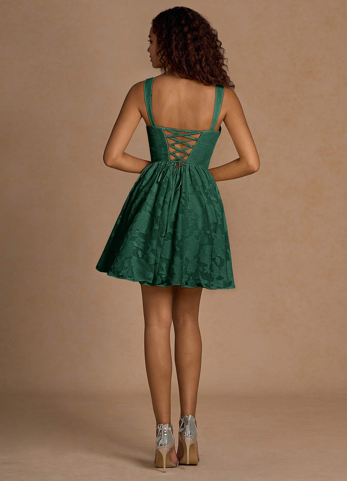 Ivy A-Line Cowl-Neck Floral Burnout Prom Dress in Emerald Green