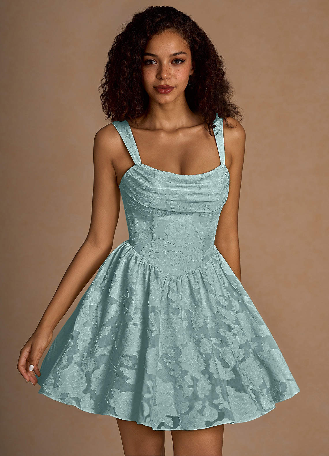Ivy A-Line Cowl-Neck Floral Burnout Prom Dress in Agave Green
