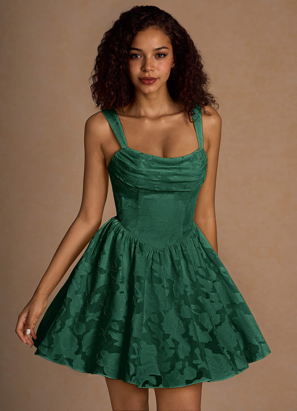 Ivy A-Line Cowl-Neck Floral Burnout Prom Dress in Agave Green