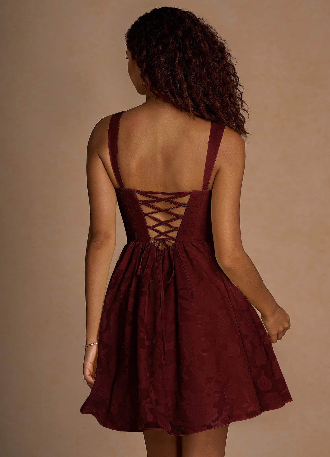Ivy A-Line Cowl-Neck Floral Burnout Prom Dress in Wine