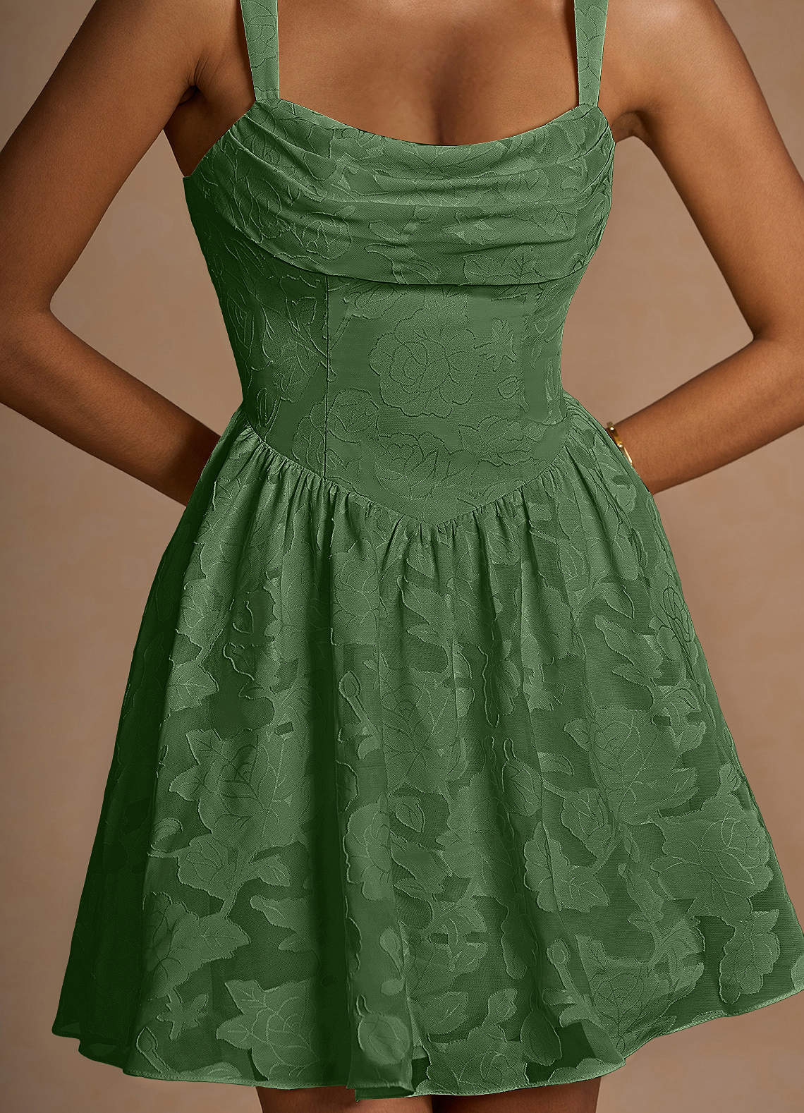 Ivy A-Line Cowl-Neck Floral Burnout Prom Dress in eucalyptus