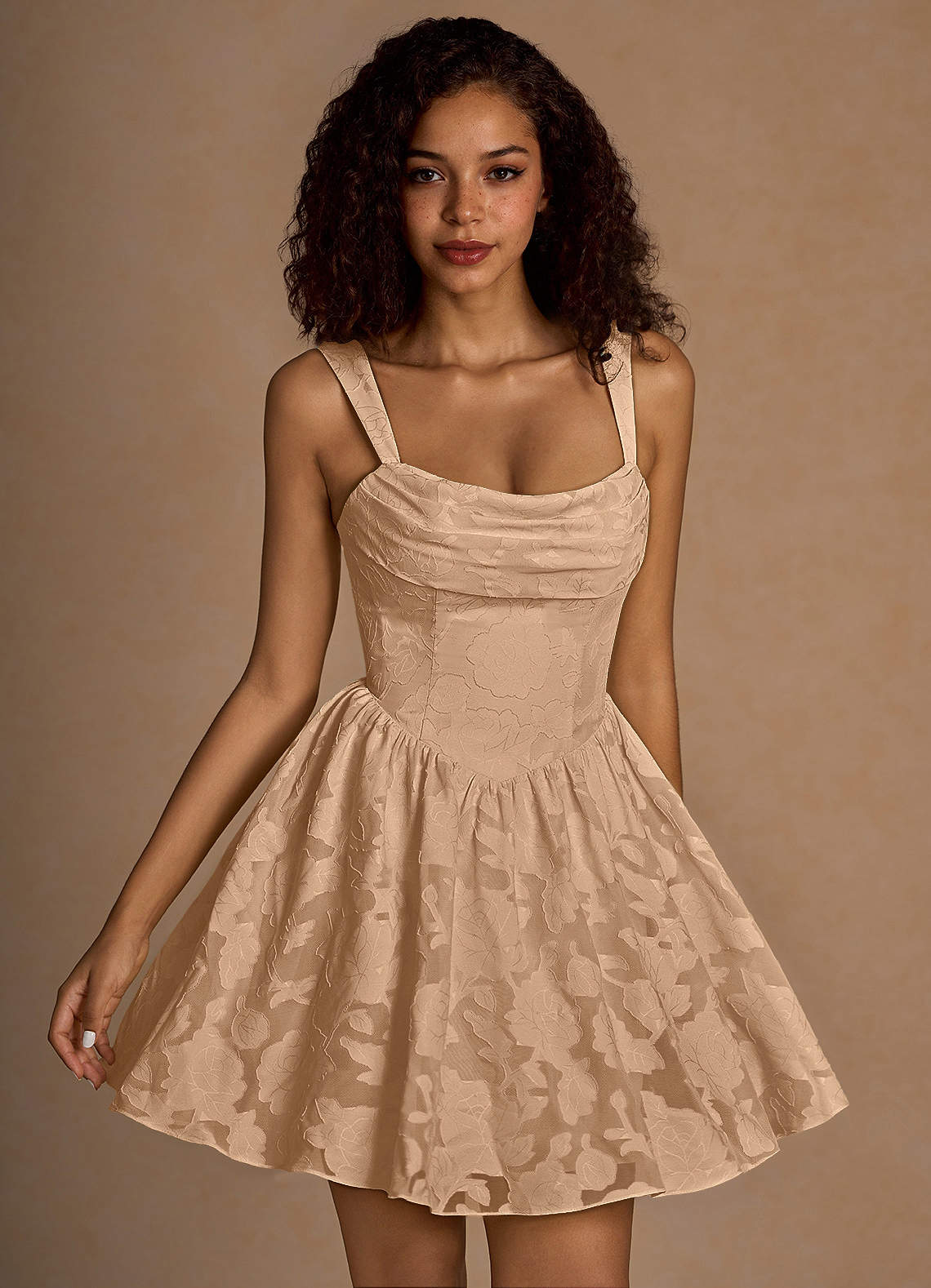 Ivy A-Line Cowl-Neck Floral Burnout Prom Dress in Agave Green