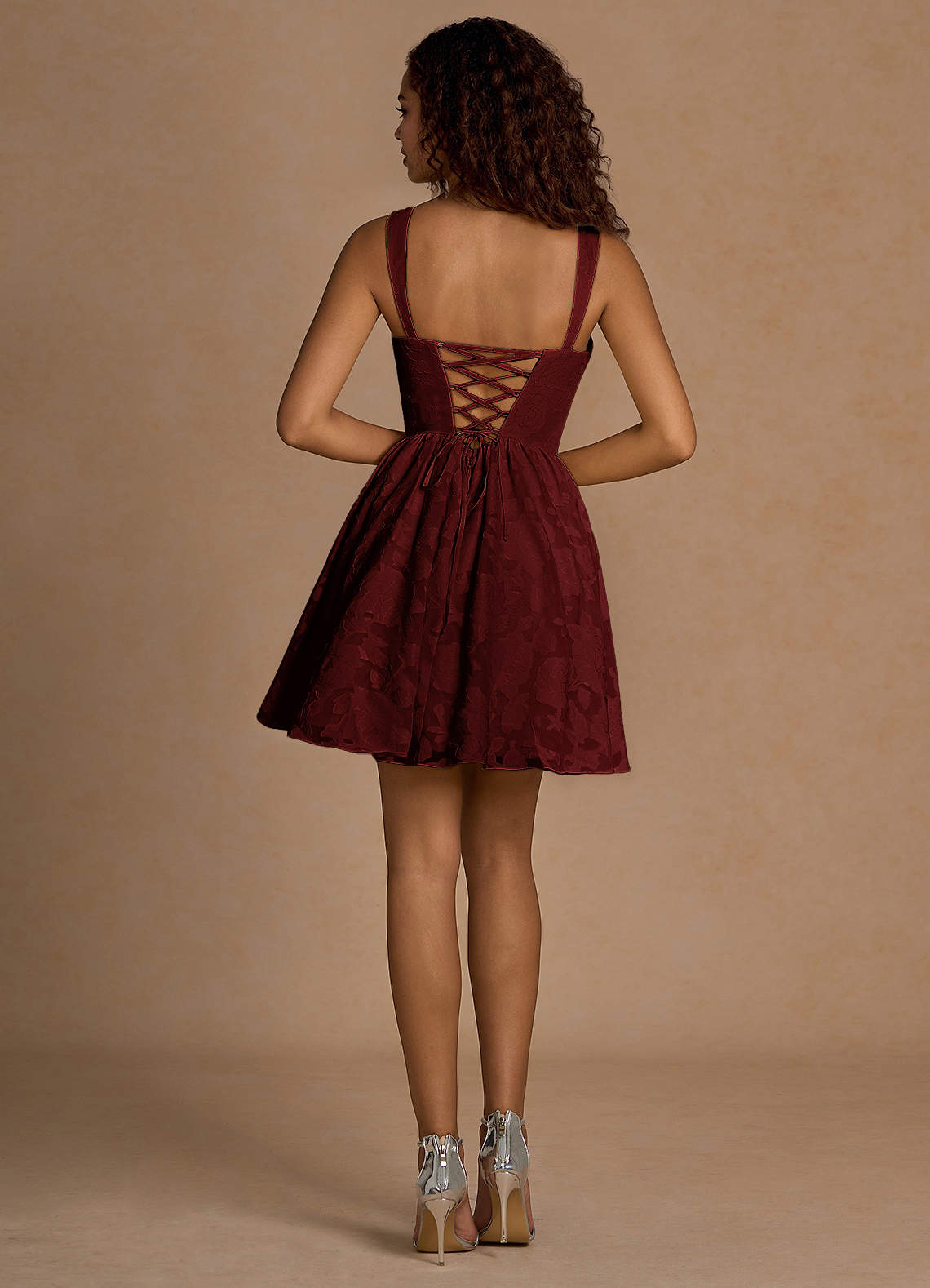 Ivy A-Line Cowl-Neck Floral Burnout Prom Dress in Wine