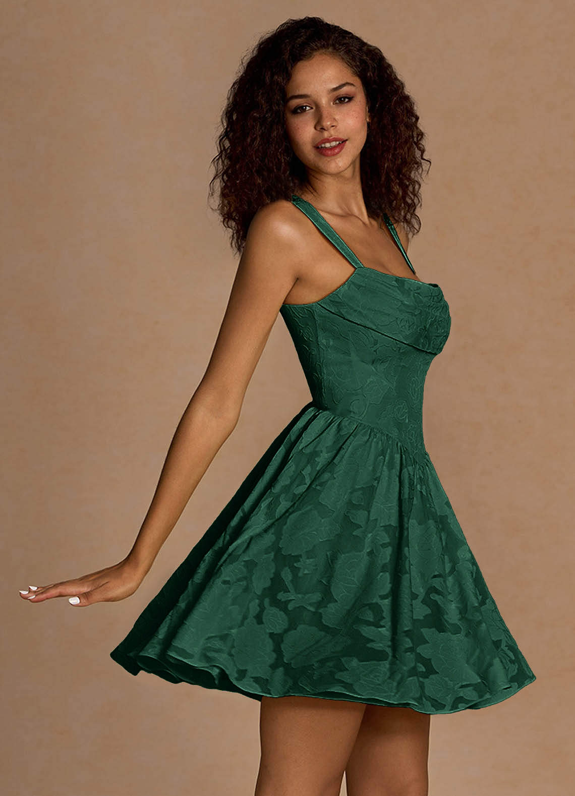 Ivy A-Line Cowl-Neck Floral Burnout Prom Dress in Emerald Green