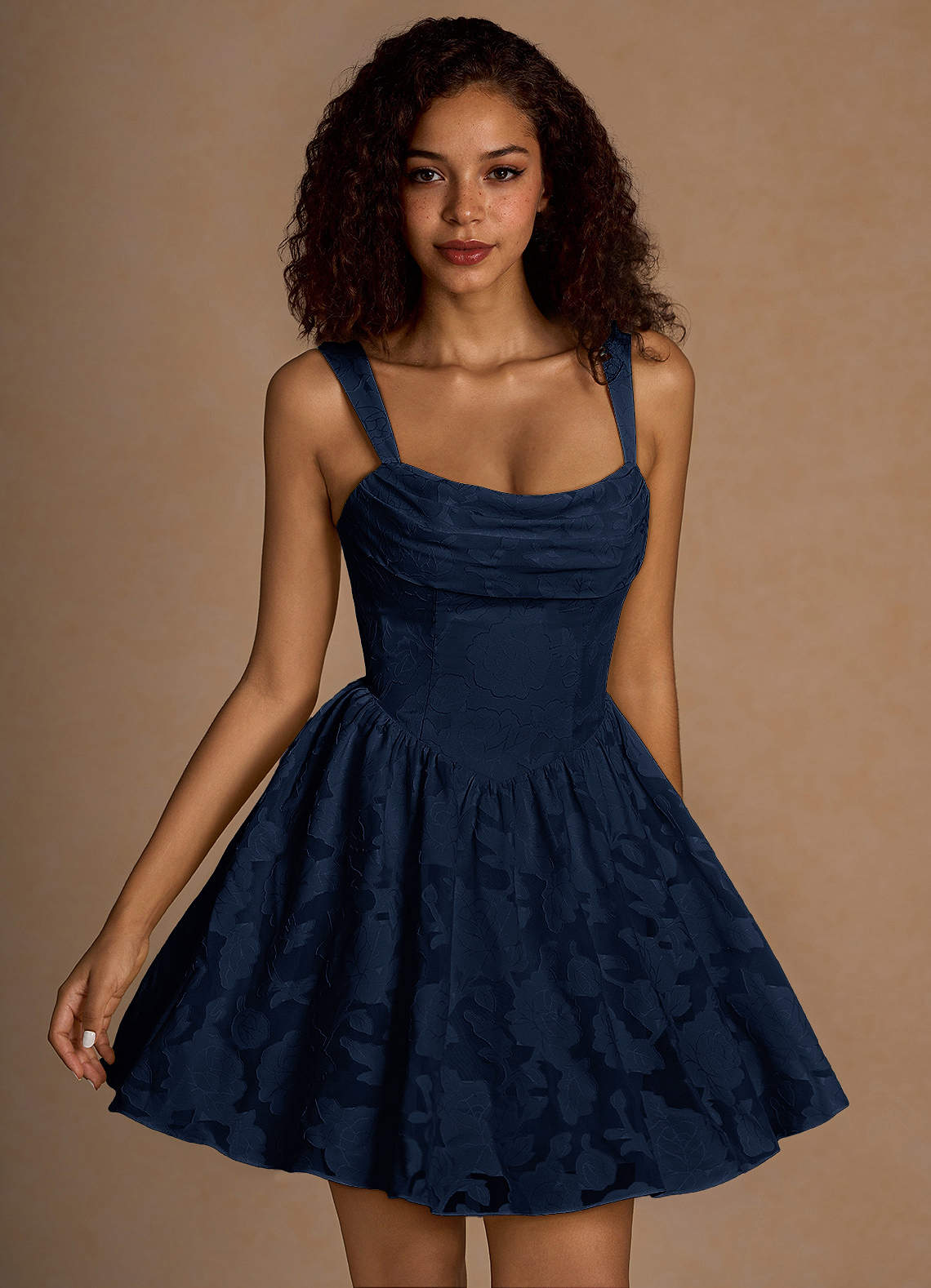 Ivy A-Line Cowl-Neck Floral Burnout Prom Dress in Agave Green