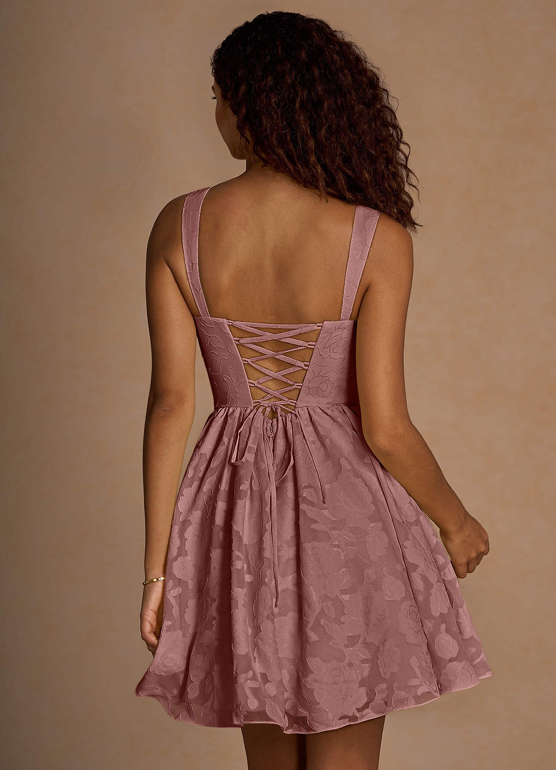 Ivy A-Line Cowl-Neck Floral Burnout Prom Dress in Light Pink