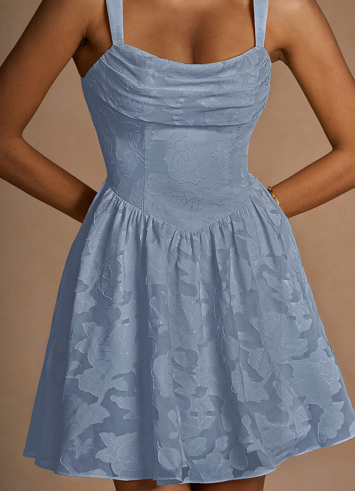 Ivy A-Line Cowl-Neck Floral Burnout Prom Dress in Powder Blue