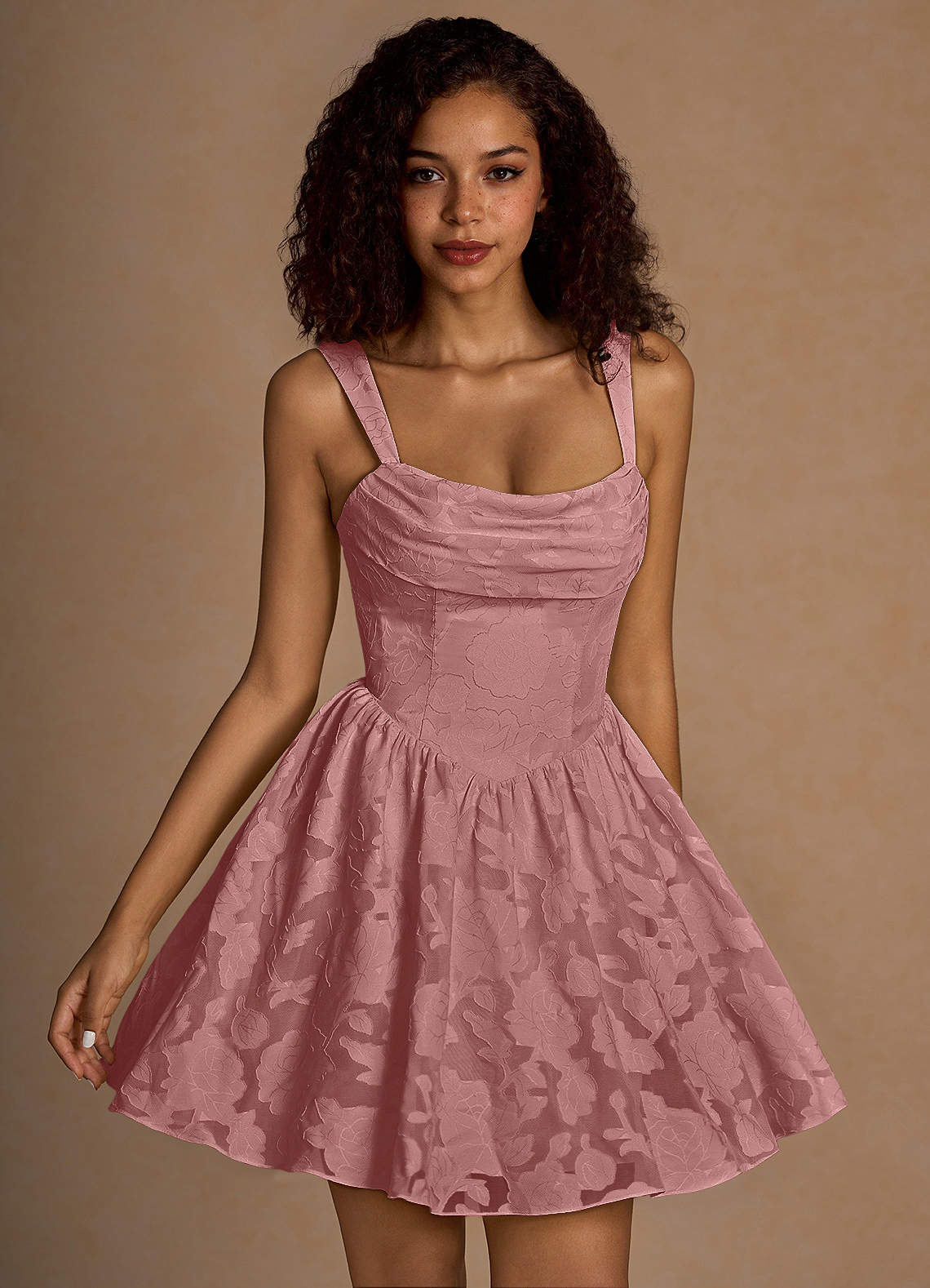 Ivy A-Line Cowl-Neck Floral Burnout Prom Dress in Agave Green