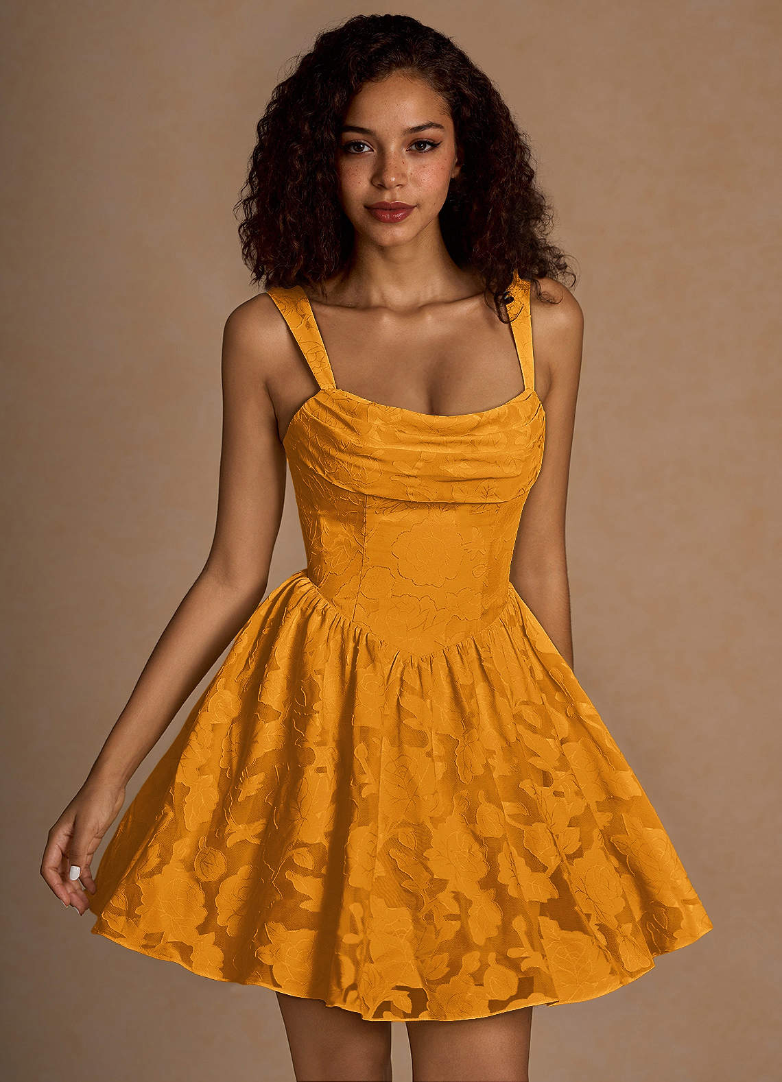 Ivy A-Line Cowl-Neck Floral Burnout Prom Dress in Agave Green