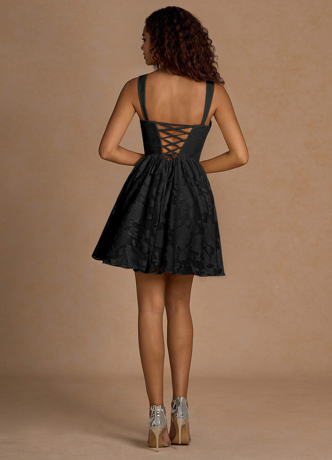 Ivy A-Line Cowl-Neck Floral Burnout Prom Dress in black