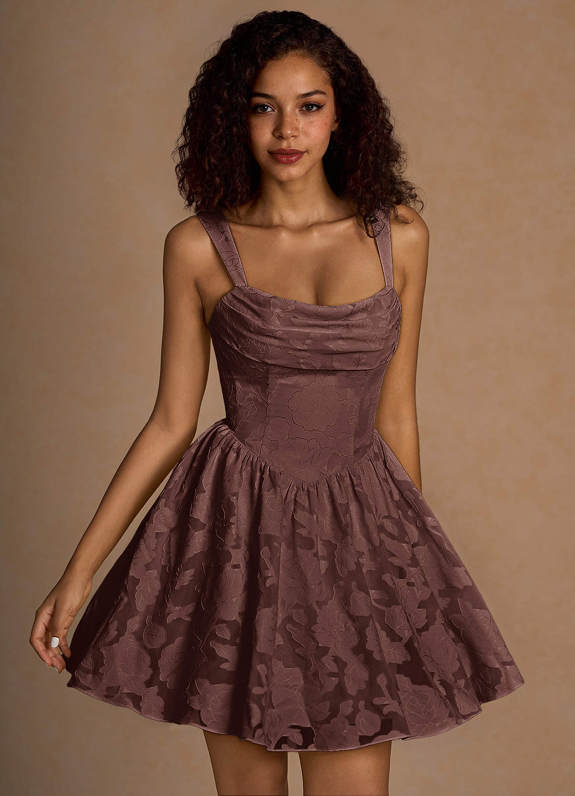 Ivy A-Line Cowl-Neck Floral Burnout Prom Dress in Agave Green