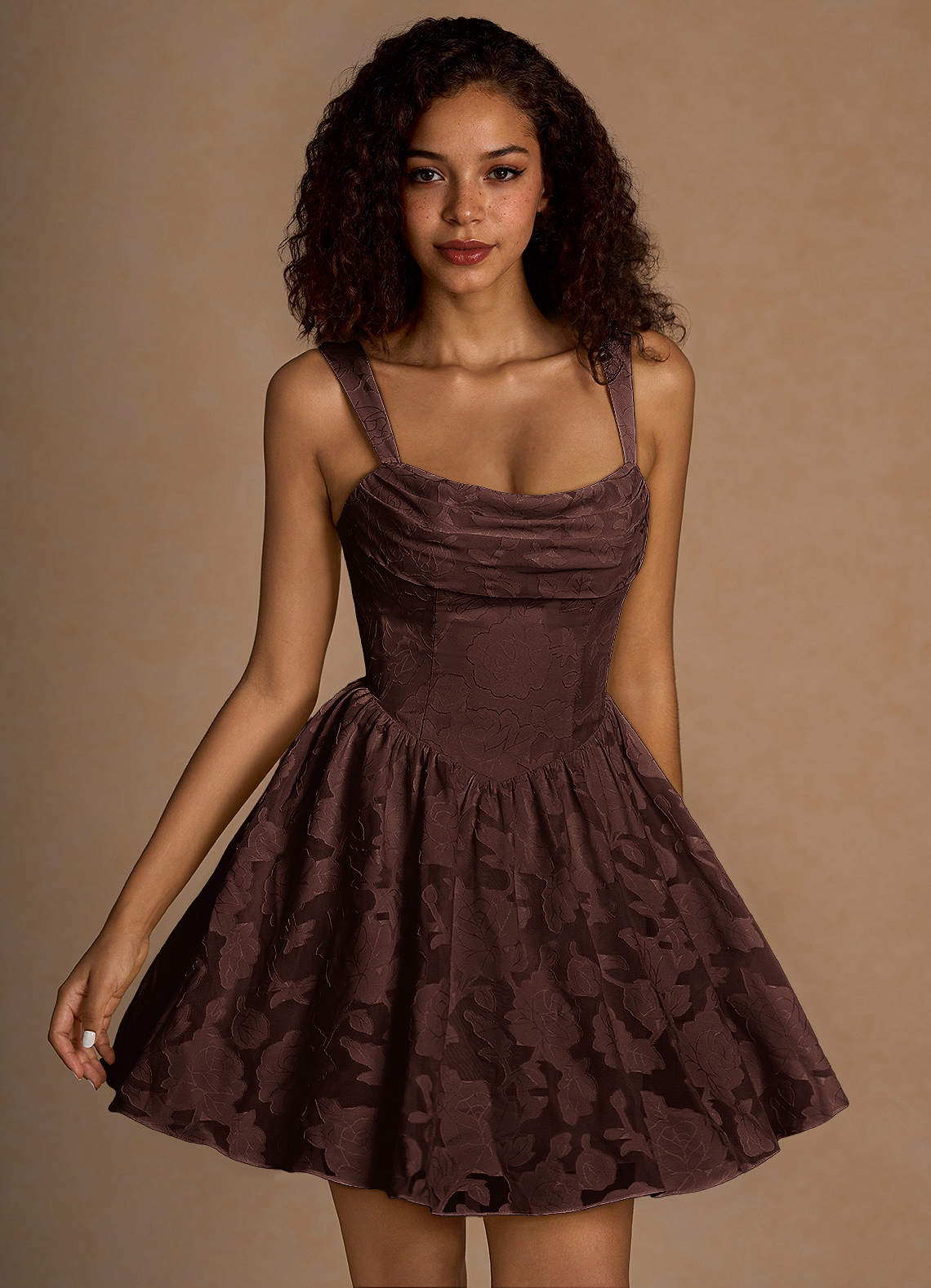 Ivy A-Line Cowl-Neck Floral Burnout Prom Dress in Agave Green