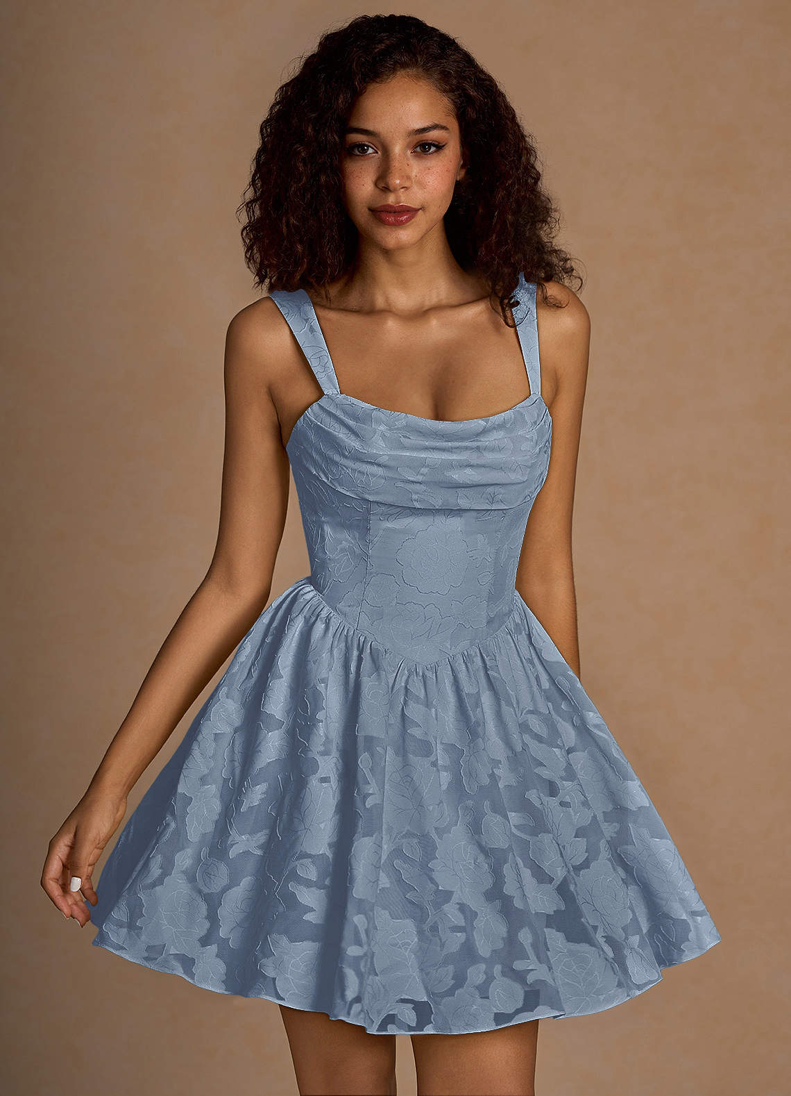 Ivy A-Line Cowl-Neck Floral Burnout Prom Dress in Agave Green
