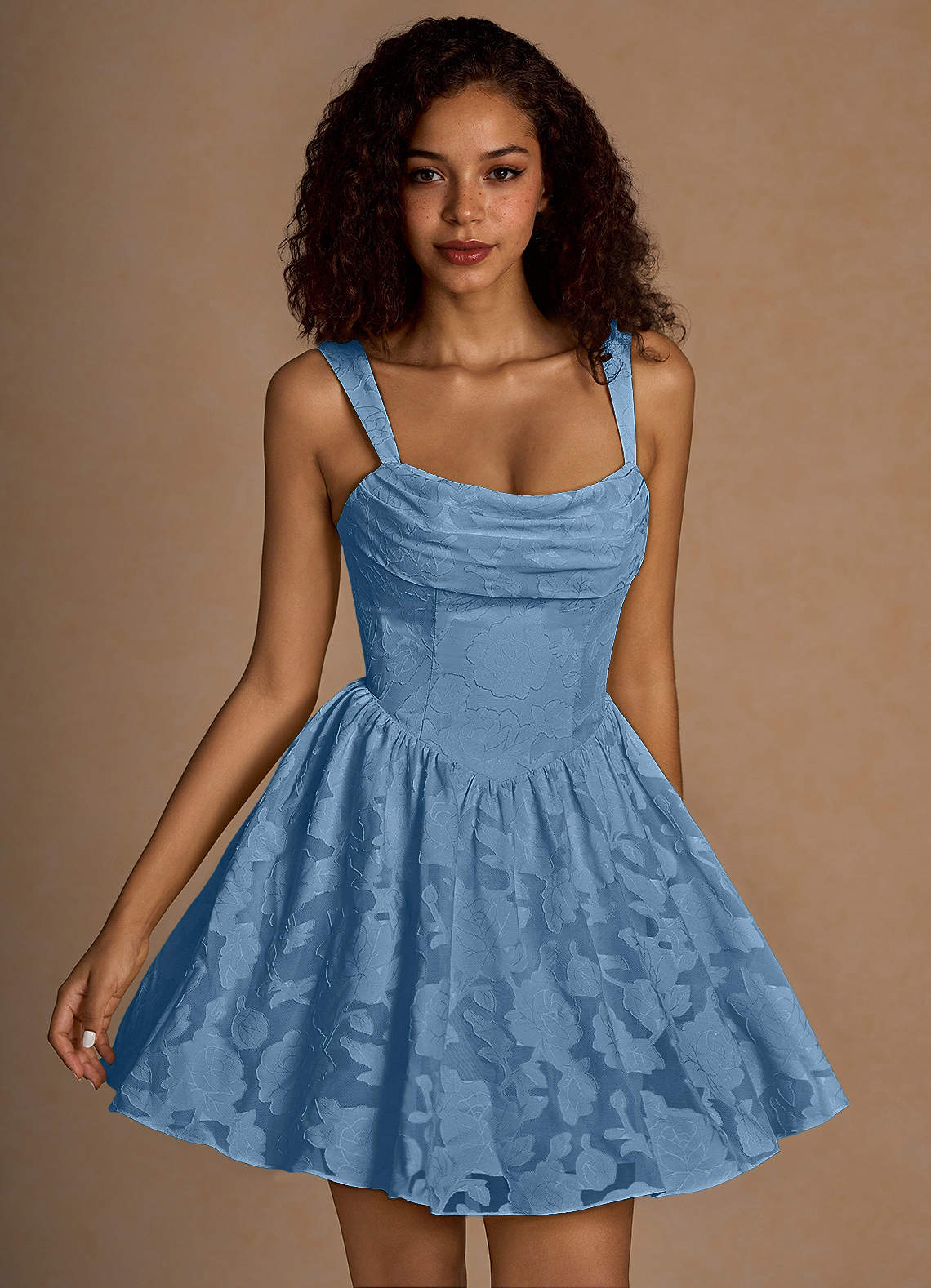 Ivy A-Line Cowl-Neck Floral Burnout Prom Dress in Agave Green