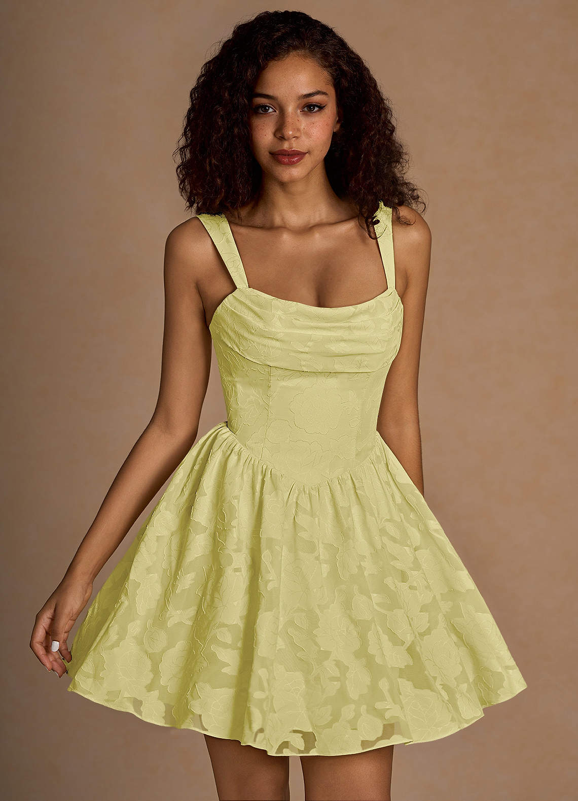 Ivy A-Line Cowl-Neck Floral Burnout Prom Dress in Agave Green