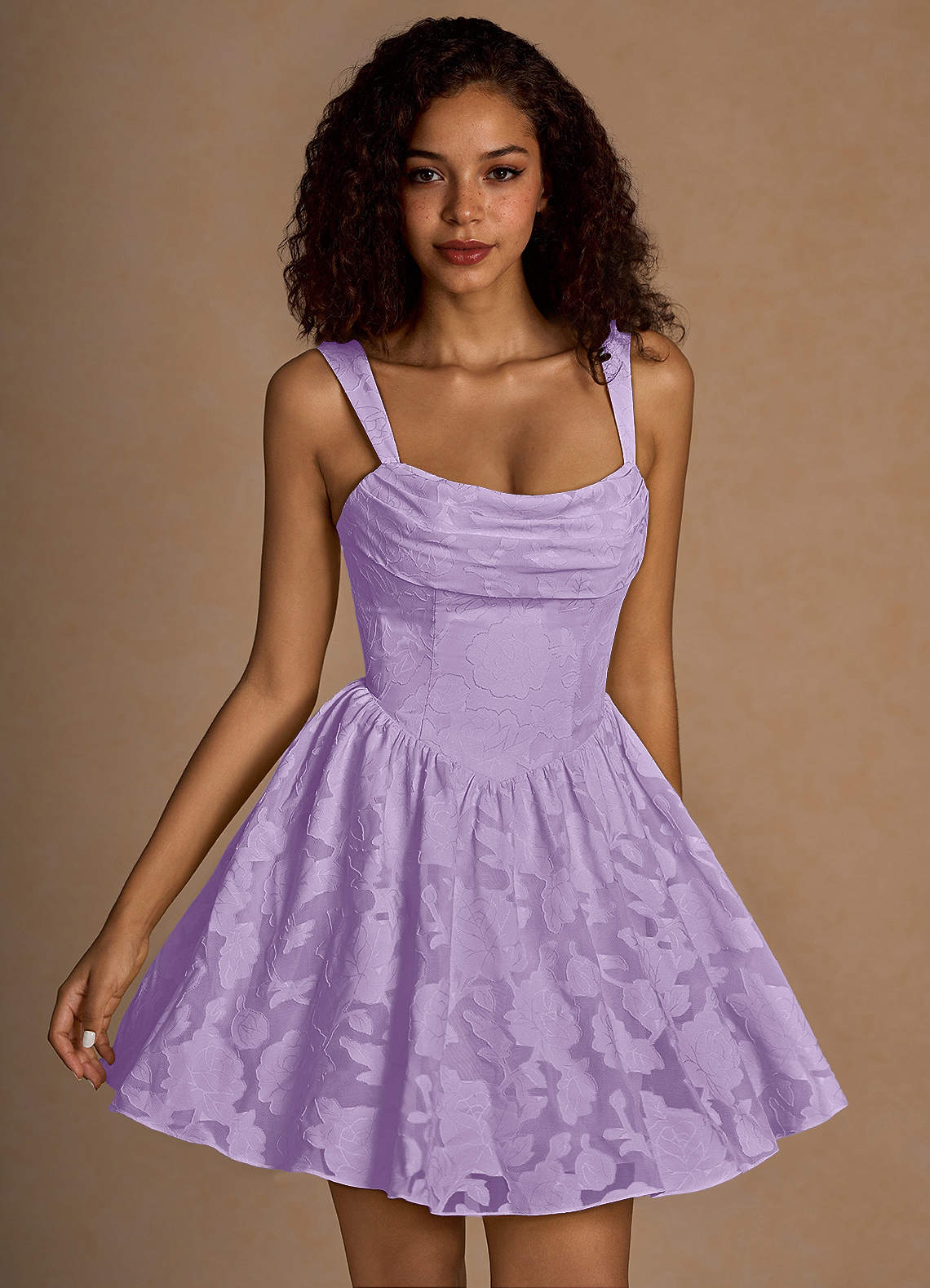 Ivy A-Line Cowl-Neck Floral Burnout Prom Dress in Agave Green
