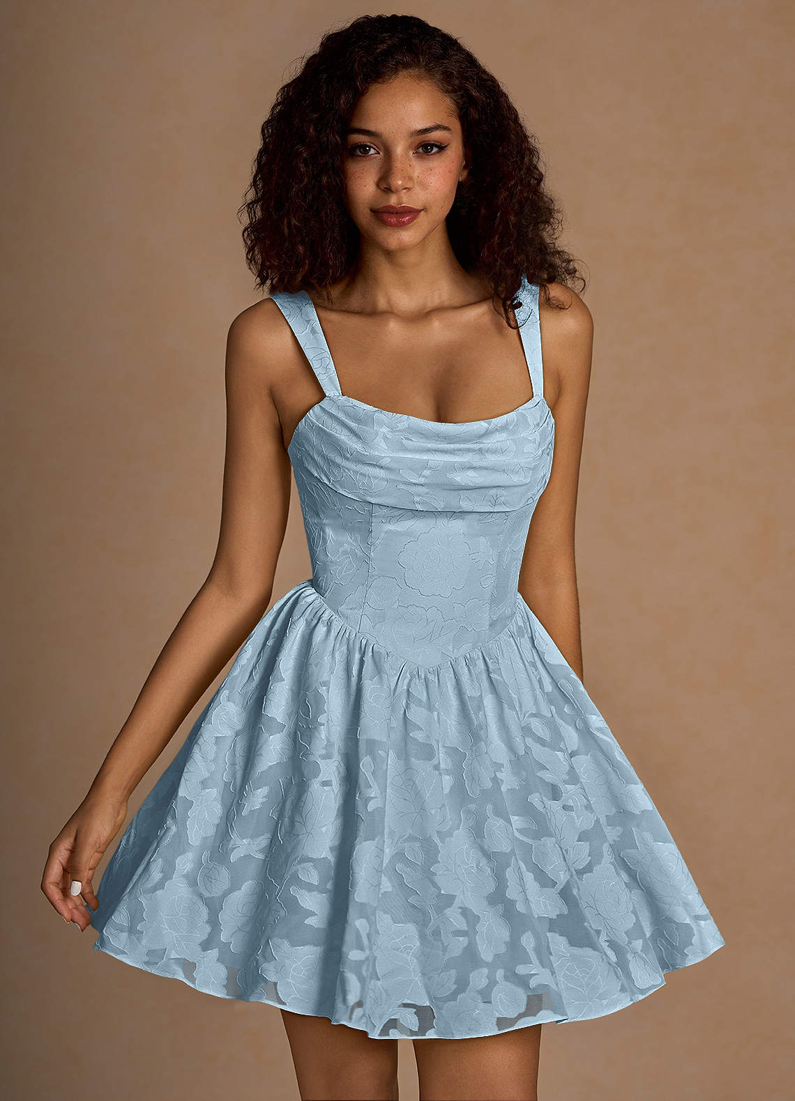 Ivy A-Line Cowl-Neck Floral Burnout Prom Dress in Agave Green