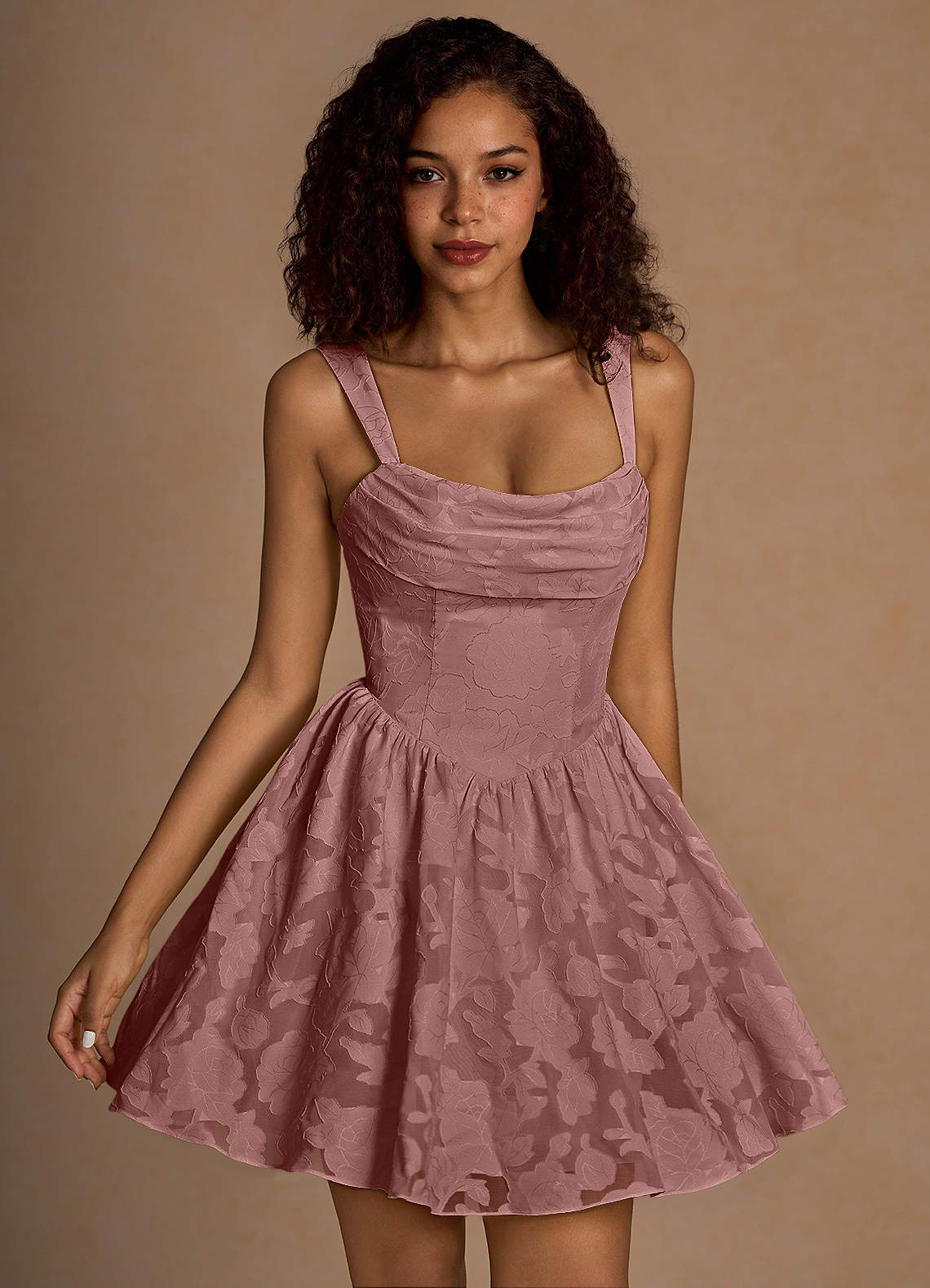 Ivy A-Line Cowl-Neck Floral Burnout Prom Dress in Agave Green