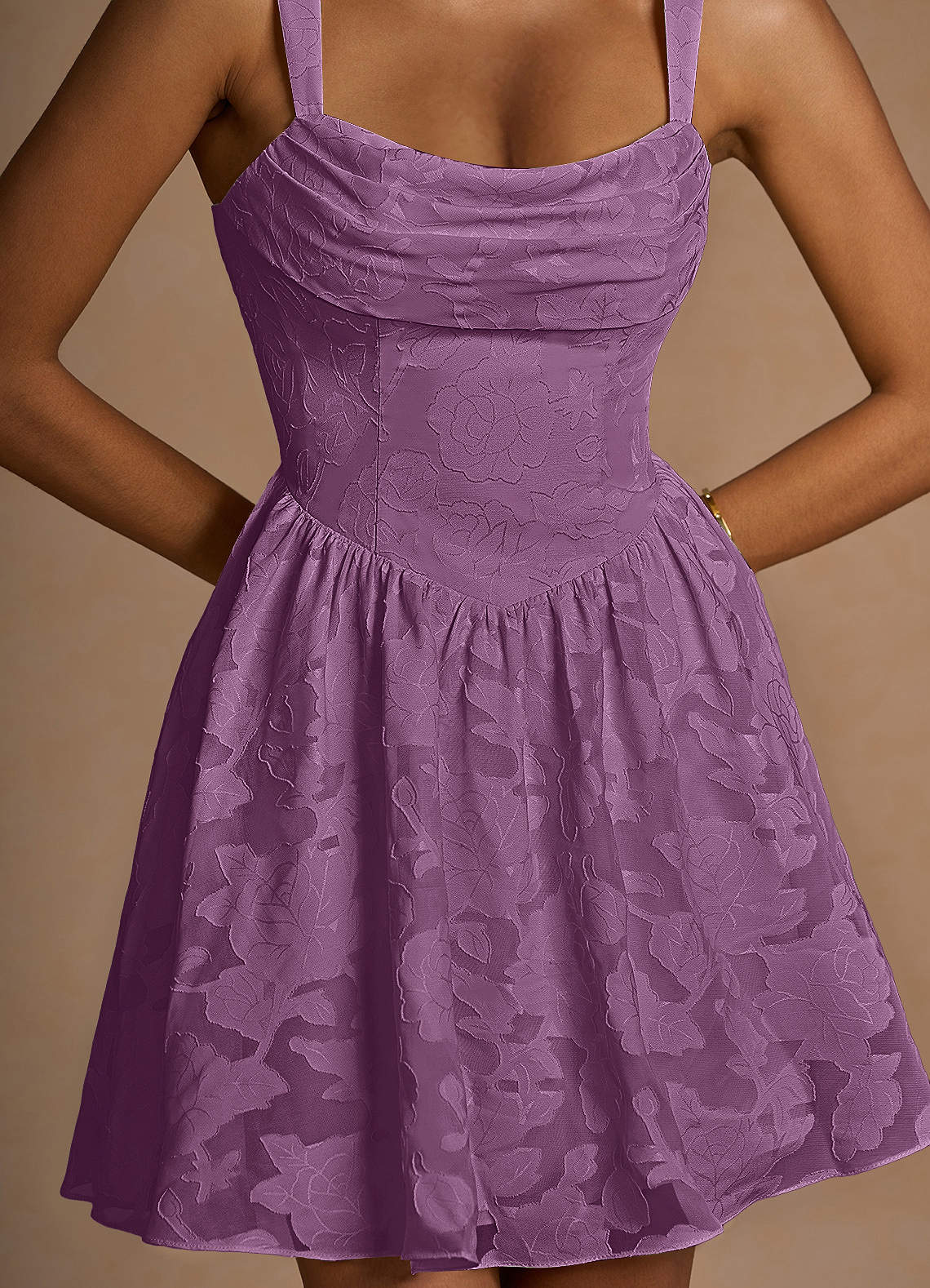 Ivy A-Line Cowl-Neck Floral Burnout Prom Dress in Wisteria
