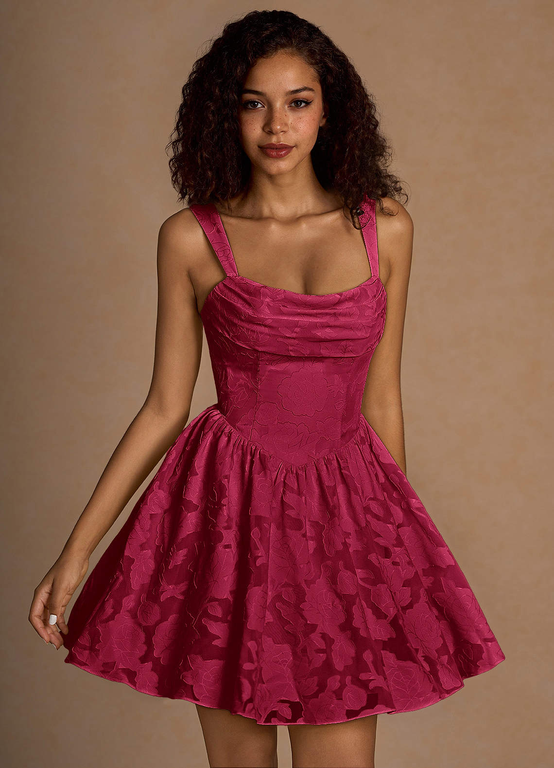Ivy A-Line Cowl-Neck Floral Burnout Prom Dress in Agave Green