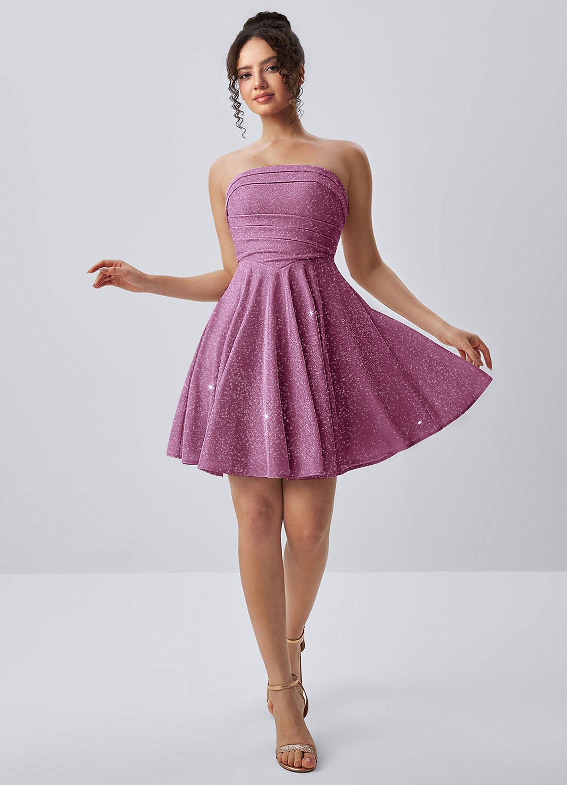Jacinthe Skater Strapless Glitter Knit Mini Prom Dress in Fuchsia