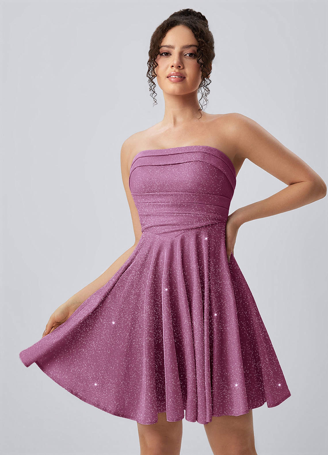 Jacinthe Skater Strapless Glitter Knit Mini Prom Dress in Royal Blue