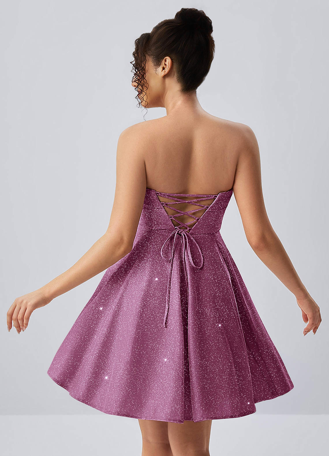 Jacinthe Skater Strapless Glitter Knit Mini Prom Dress in Fuchsia