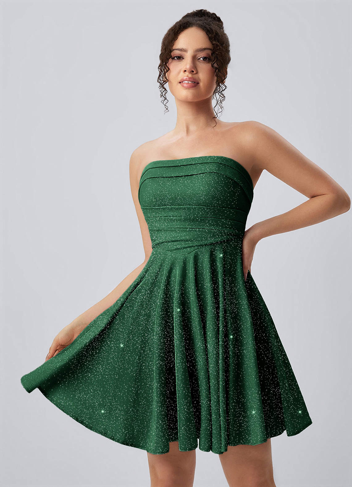 Jacinthe Skater Strapless Glitter Knit Mini Prom Dress in Royal Blue