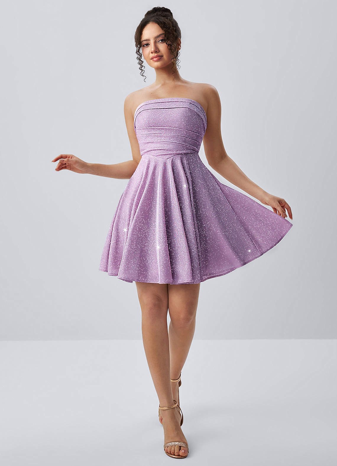 Jacinthe Skater Strapless Glitter Knit Mini Prom Dress in Lilac