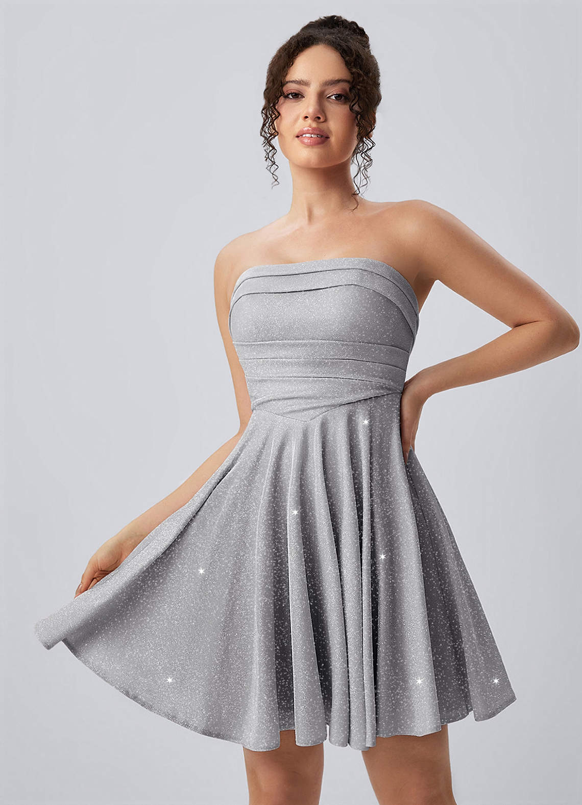 Jacinthe Skater Strapless Glitter Knit Mini Prom Dress in Royal Blue