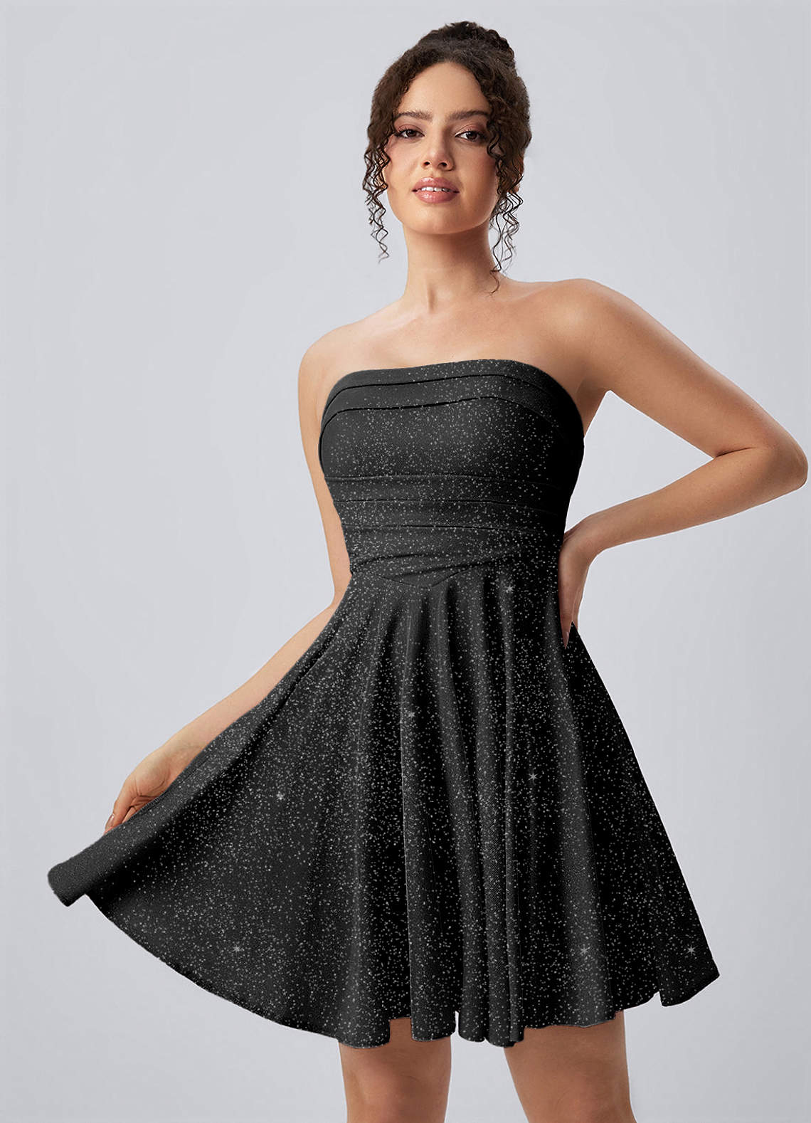 Jacinthe Skater Strapless Glitter Knit Mini Prom Dress in Royal Blue