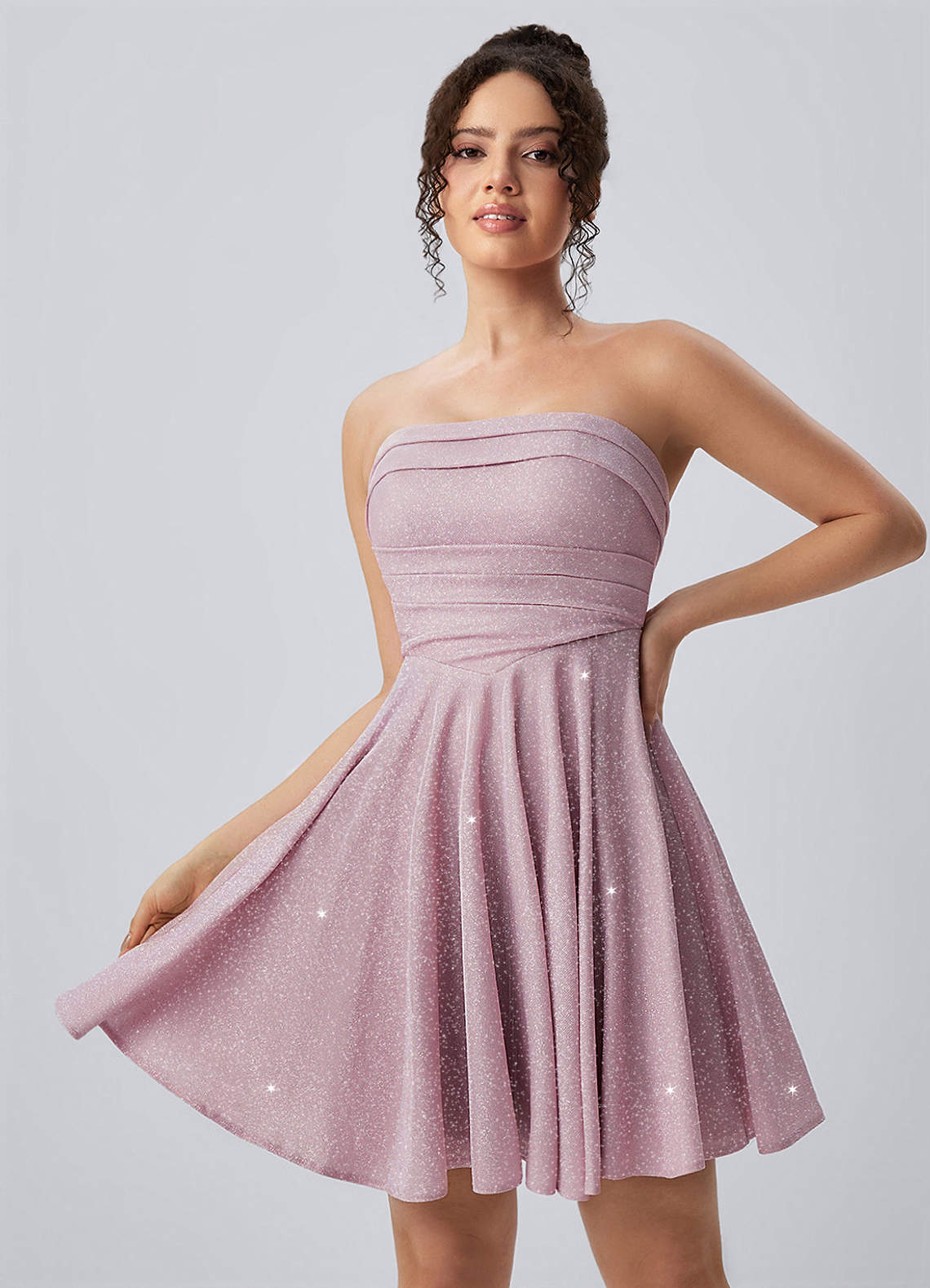 Jacinthe Skater Strapless Glitter Knit Mini Prom Dress in Royal Blue