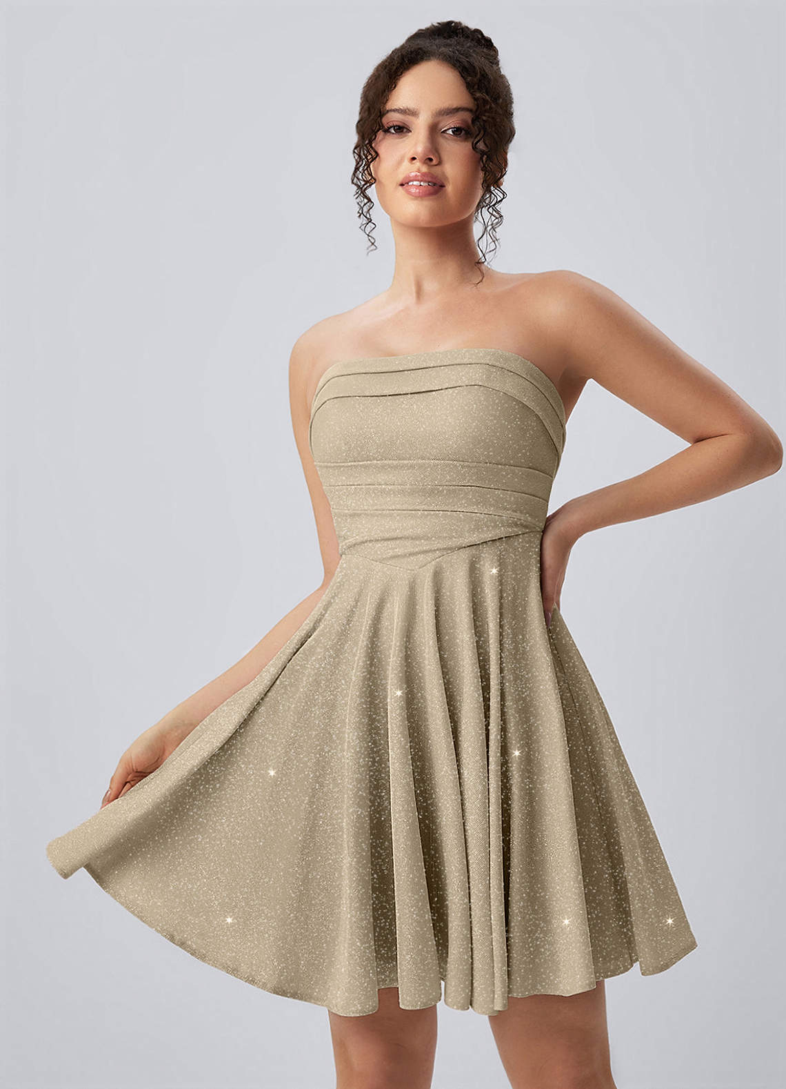 Jacinthe Skater Strapless Glitter Knit Mini Prom Dress in Royal Blue